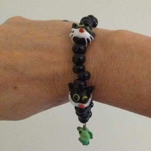 Murano glass cat bracelet with fish - Vintage 90s - EUC